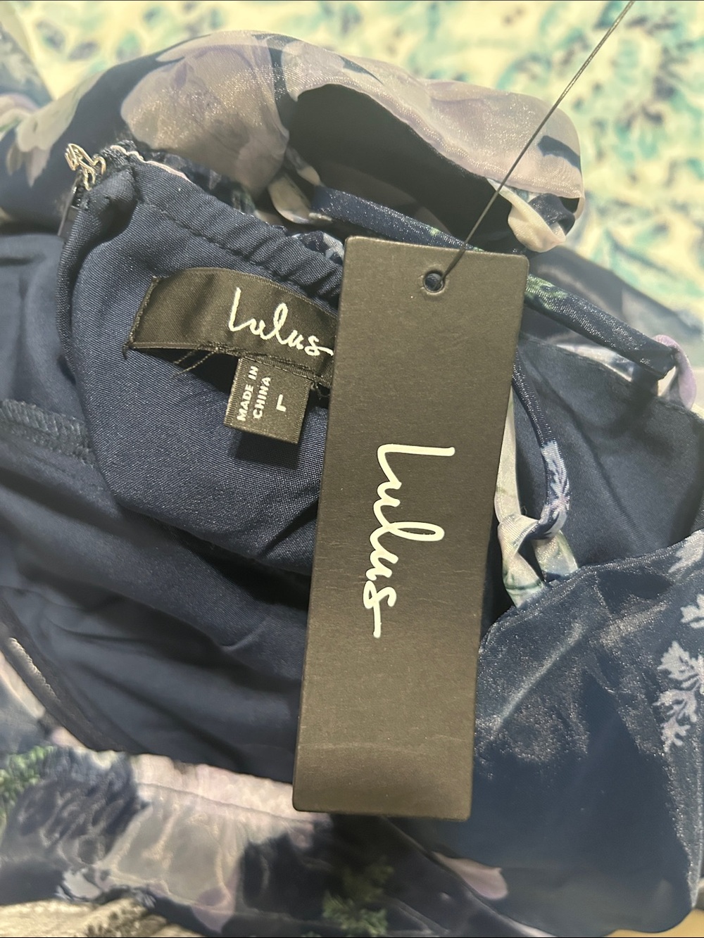 Lulu's Navy Blue Floral Lace-Up Back Mini Dress - Picture 5 of 5